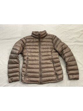 UNIQLO Jacket Women's Size M Beige Taupe Ultra-Light Down Packable Zip EUC